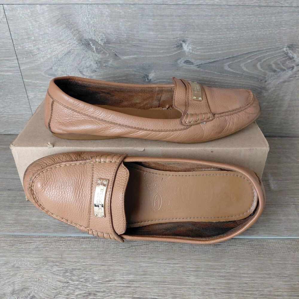 COACH Fredrica Pebbled Leather Driving Loafers Womens 9.5 Brown Slip On Shoes